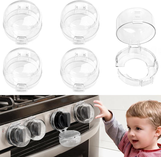 Stove Knob Safety Covers Baby Proofing for Press Stove Knob and Oven Knob Child Safety Locks - 5 Pack (Transparent)