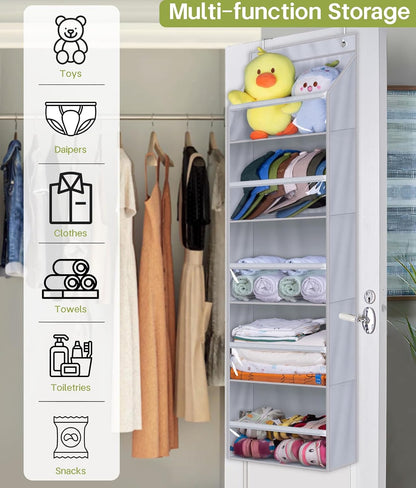 AOODA 2 Pack Over the Door Organizer, Large Capacity Closet Door Hanging Organizer, Clear Deep Pockets Baby Organizer Storage for Nursery, Bathroom, Bedroom, Pantry, Diapers (Grey)