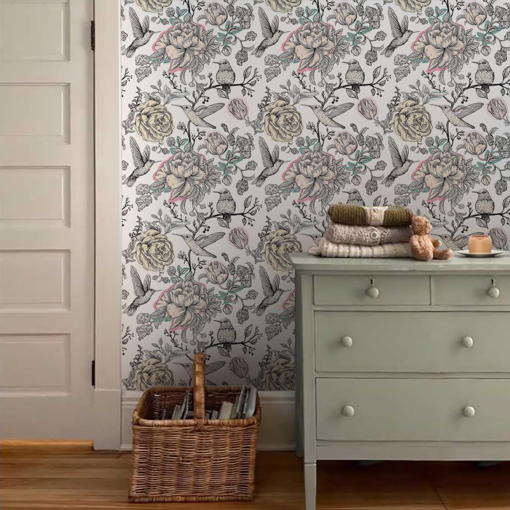 MuralPeel Dark Blue/Yellow Leaf Floral Peel and Stick Wallpaper Vintage Easy Peel Off Self Adhesive Removable Stick on Wall Paper for Kitchen Cabinet Renter Friendly