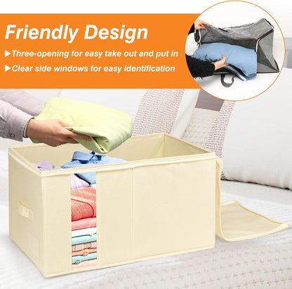 60L Blanket/Comforter Storage Bag w/Rigid Side & Bottom Support, Stackable Clothes Storage Bin for Sweaters Bedding Sets Quilts Pillows, Closet Organizer, 21.7x14.2x11.8in, 2 Pack, Gray