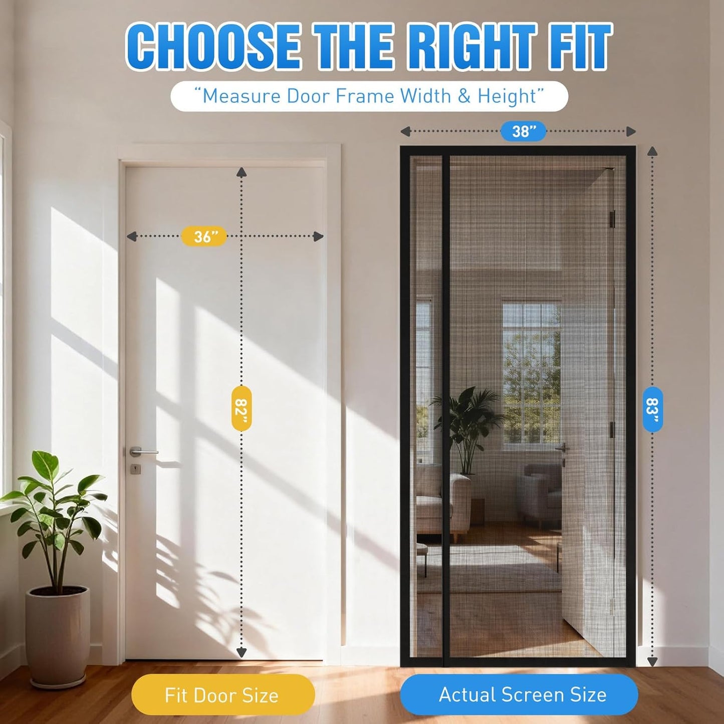 TasticTotes Magnetic Screen Door Mesh - Reversible Left & Right Opening with Magnetic Closure, Keep Buzz Out, Enjoy Fresh Air, Hands Free for Families & Pets (34" x 81", Fit Door Size 32" x 80")