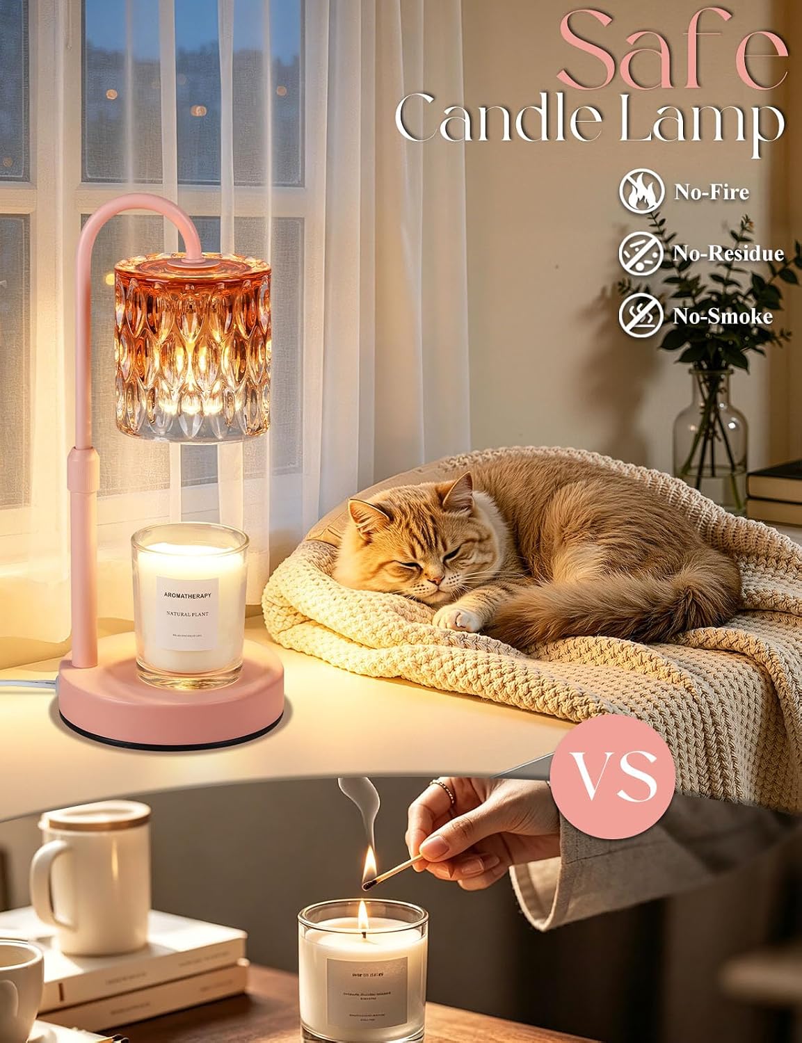 Briever Dimmable Candle Warmer Lamp with Timer, Height Adjustable Electric Candle Wax Warmer, Christmas Birthday Gifts for Women Mom, House Warming Gifts New Home Room Decor, Walnut Solid Wood Base