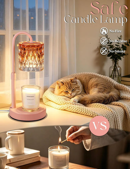Briever Dimmable Candle Warmer Lamp with Timer, Height Adjustable Electric Candle Wax Warmer, Christmas Birthday Gifts for Women Mom, House Warming Gifts New Home Room Decor, Walnut Solid Wood Base