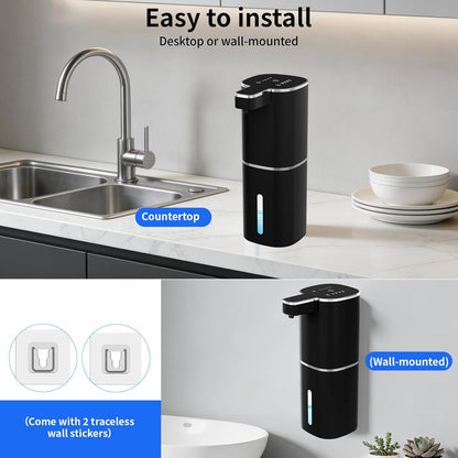 Automatic Foaming Soap Dispenser, Touchless Hand Soap Dispenser, USB Rechargeable, 4 Adjustable Levels, 14.2 oz (420 ml) Large Capacity, for Bathroom, Kitchen & School (Black, Foaming)