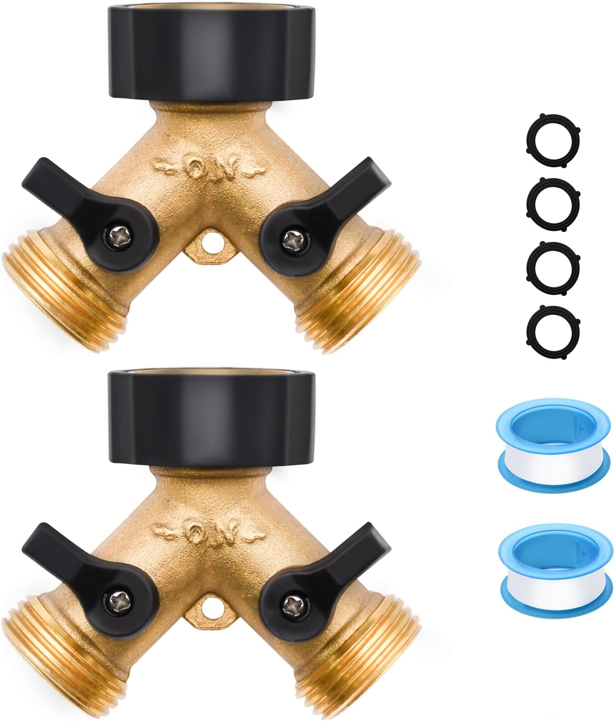 1/2/4 Pack 2 Way Hose Splitter, for 3/4" Hose Connector, with Rubber Washers & Tapes | for 3/4" Hose Connector