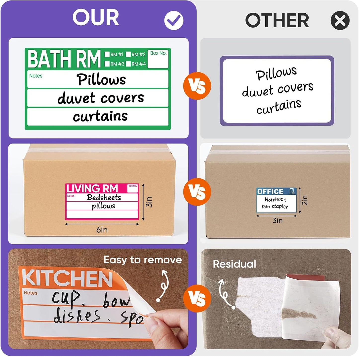 6 x 3 Inches Large Removable Moving Labels for Boxes, 180 Pack 8 Color Coded Moving Stickers for 3-4 Bedroom House, Waterproof Tear Resistant with Fragile & Blank Customizable Labels