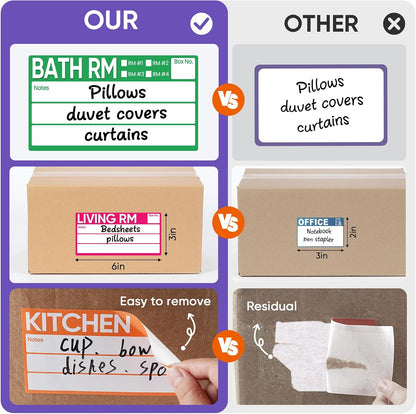 6 x 3 Inches Large Removable Moving Labels for Boxes, 180 Pack 8 Color Coded Moving Stickers for 3-4 Bedroom House, Waterproof Tear Resistant with Fragile & Blank Customizable Labels
