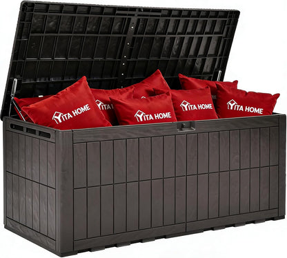 YITAHOME 134 Gallon Large Deck Box | Waterproof Resin Outdoor Storage Box with Lock, Doubles as 2-Person Bench Seating for Patio Furniture Cushions,Garden Tools &