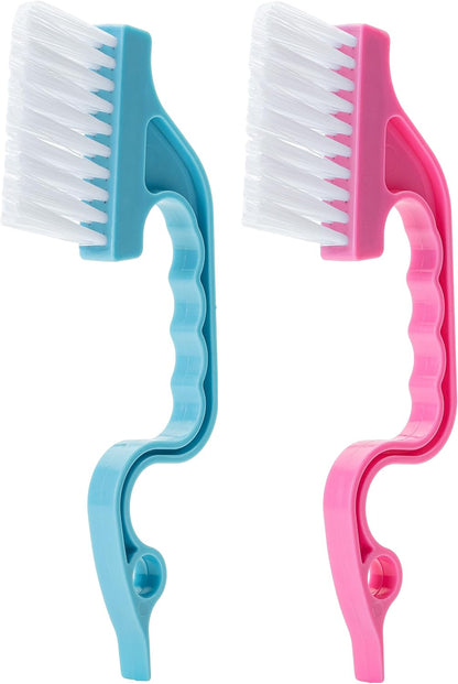 Slick- Window Track Cleaning Brush, 2 Pack, Blue Ergonomic Handle | Built-in Scraper, Multipurpose Window Track Cleaning Tool for Sliding Doors, Windows, Corners, Dust, Dirt & Narrow Gaps