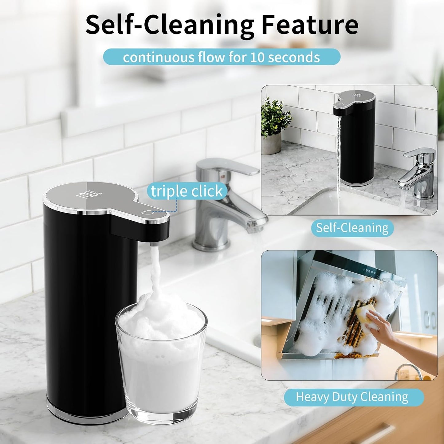 Automatic Foaming Soap Dispenser,Touchless Foam Soap Dispenser,12oz Rechargeabled Wall Mounted Smart for Bathroom and Kitchen Dish Soap,Easy for Toddlers（Brushed Silver）