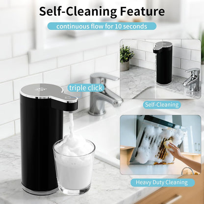 Automatic Foaming Soap Dispenser,Touchless Foam Soap Dispenser,12oz Rechargeabled Wall Mounted Smart for Bathroom and Kitchen Dish Soap,Easy for Toddlers（Brushed Silver）