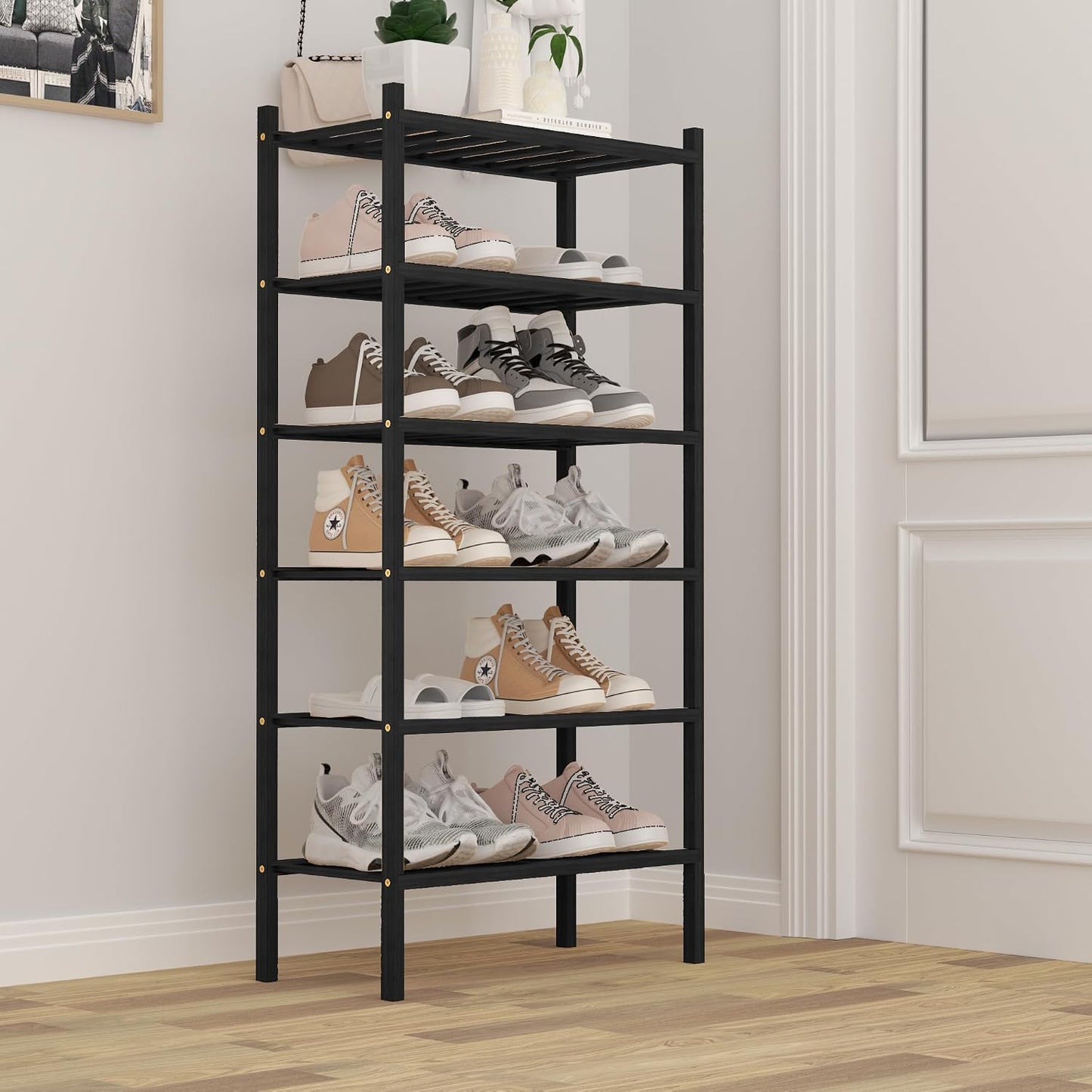 ROMGUAR CRAFT 3 Tier Bamboo Shoe Rack for Closet Free Standing Wood Shoe Shelf Storage Organizer for Entryway Small Space Stackable 27"x11"x20" (Natural)