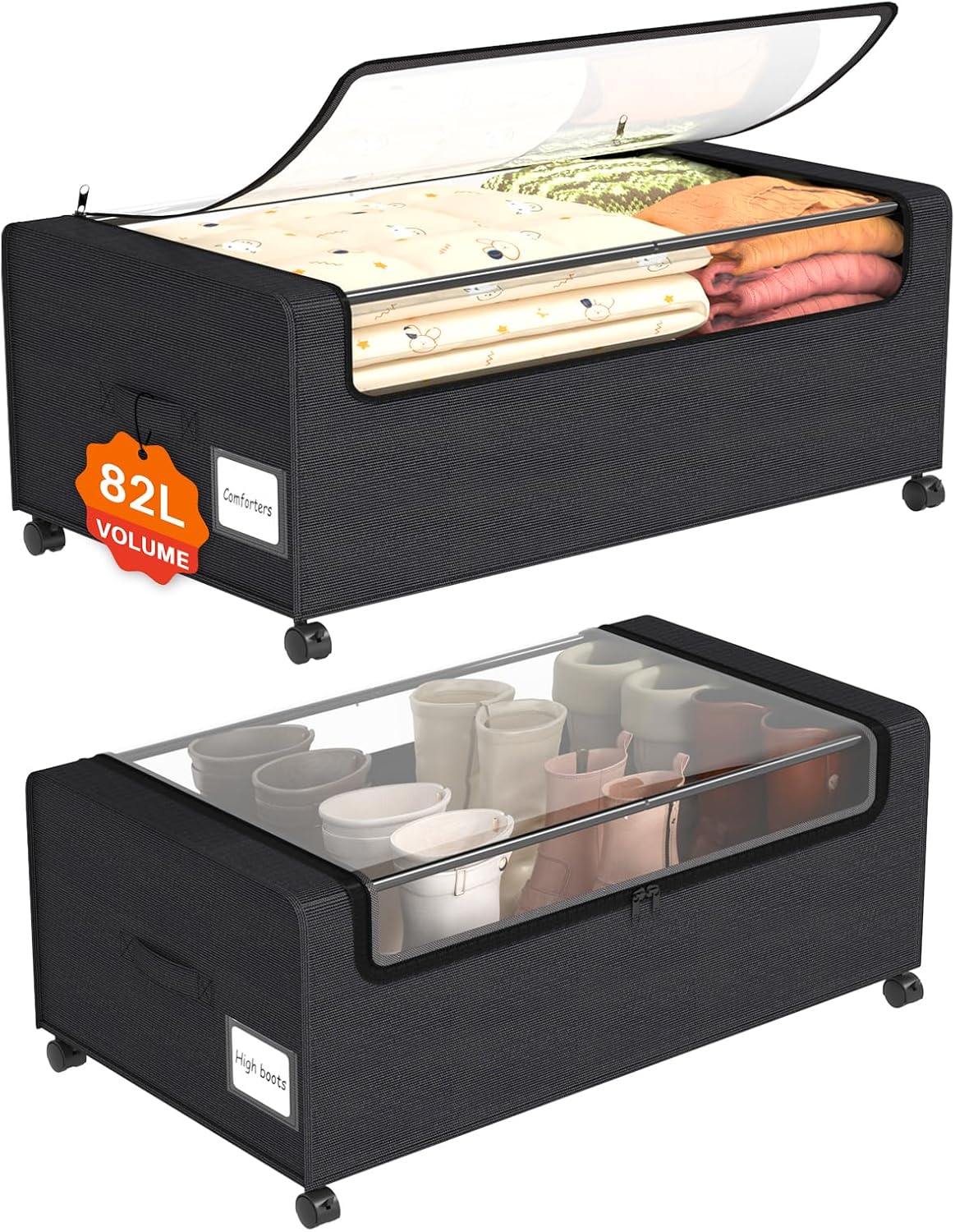 Webetop Under Bed Storage Containers with Wheels,12 inch Under the Bed Storage Bins with Clear Lid for Underneath Small Spaces Dorms, Blankets (2 Pack, 30.7"x17.3"x12")