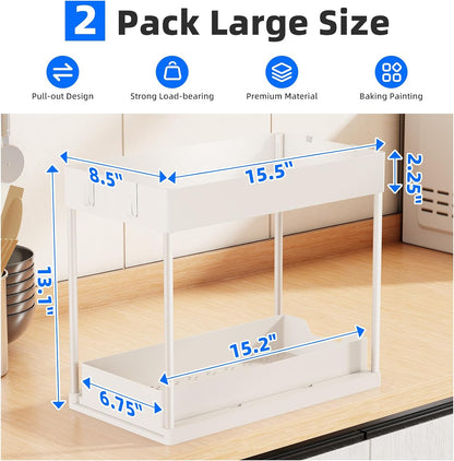 Simple Trending Under Sink Organizer 2 Pack, Sink Pull-Out Sliding Storage Cabinet, 2-Tier Under Shelf Organizer for Kitchen Bathroom, Black