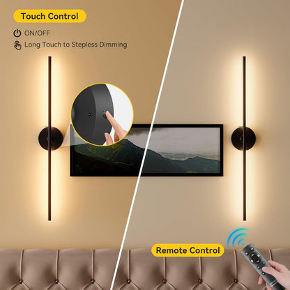 Ouyulong Battery Operated Wall Sconces Set of 2, 10000mAh Wireless Rechargeable 3000-6000K Dimmable 350° Rotate Wall Light with Remote for Living Room, Bedroom 31.6in Black