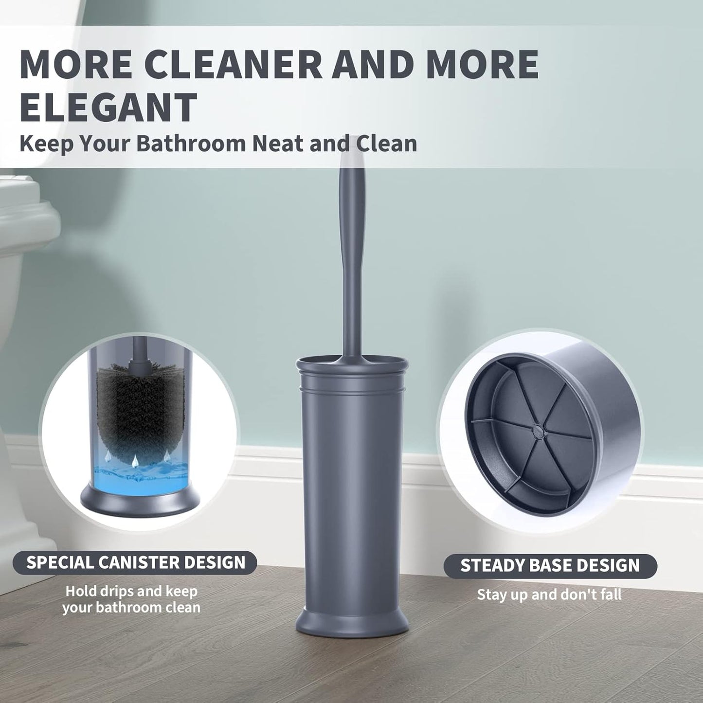 Toilet Brush and Holder 2 Pack, Toilet Bowl Brush with Extra Long Handle, Toilet Scrubber and Covered Holder, Toilet Brushes for Bathroom-Space Saving, Covered Brush, Durable, Deep Cleaning(Black)