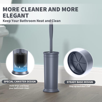 Toilet Brush and Holder 2 Pack, Toilet Bowl Brush with Extra Long Handle, Toilet Scrubber and Covered Holder, Toilet Brushes for Bathroom-Space Saving, Covered Brush, Durable, Deep Cleaning(Black)