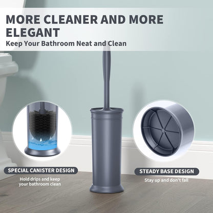 Toilet Brush, Toilet Bowl Brush with Extra Long Handle Durable Bristles Toilet Scrubber and Covered Holder for Toilet Brush Set for Bathroom Cleaning (Black, 1 Set)
