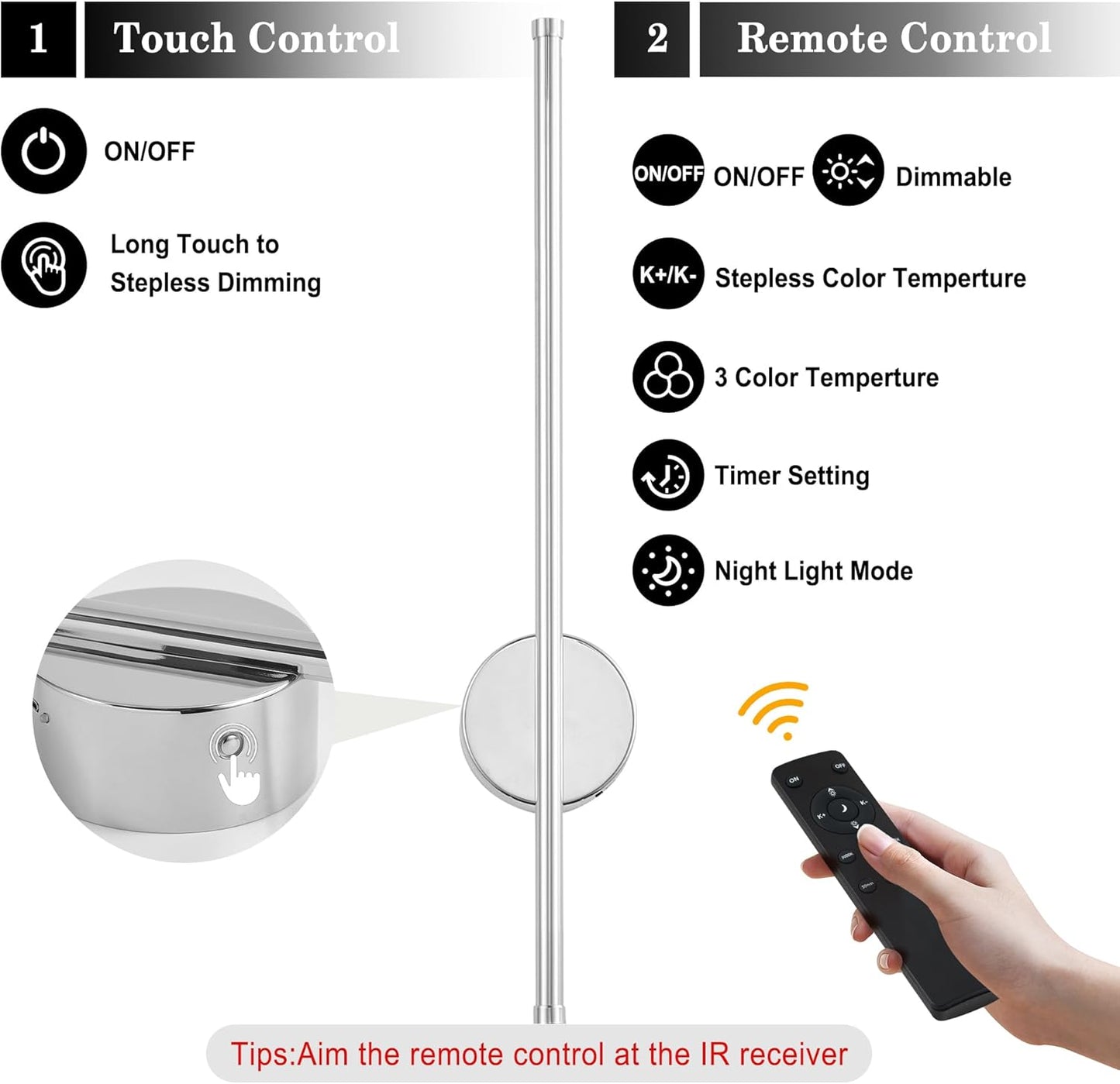 Battery Operated Modern Wall Sconces, Dimmable Wireless Wall Light Set of Two with Remote Control, 3 Color Temperatures, Rechargeable LED Wall Sconce for Bedroom, Living Room, Hallway, 23.6 Inch Brass