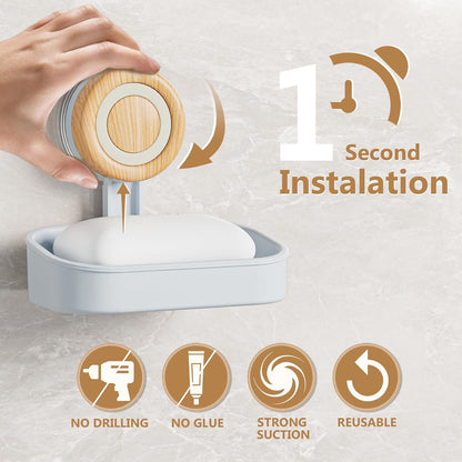 Double Layer Soap Dish for Shower 2 Pack, Wall Mounted Bar Soap Holder Suction Cup 2 Layer Self Draining Soap Case Sponge Holder for Shower Bathroom, Tub and Kitchen Sink, Drill-Free Tray