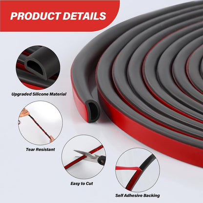 Silicone Weather Stripping Door Seal, 20FT Self Adhesive D Shaped Door Seal Strip for Door Frame, Door Insulation Strip Window Seal, W:1 in; H:1 in; 20Feet