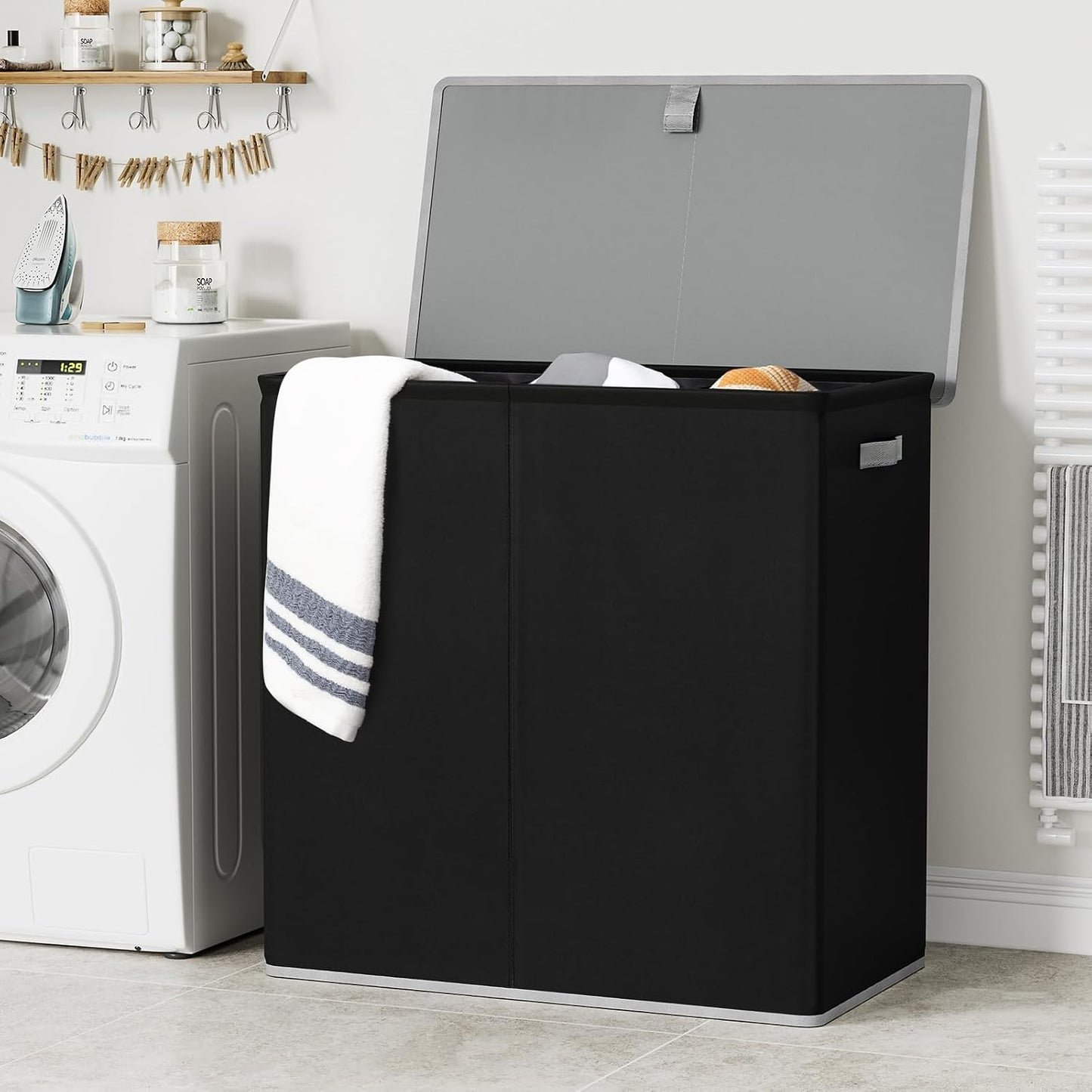 WOWLIVE Laundry Hamper with Lid,160L Large Laundry Basket 3 Section with Removable Washing Bags,Collapsible Waterproof Dirty Clothes Hamper for Laundry Room Bathroom Dorm,Beige