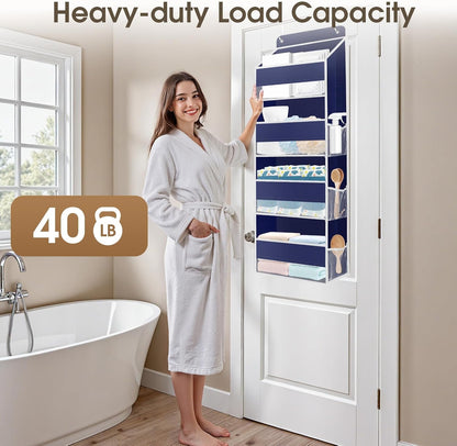 SpaceHacks 1 Pack Over The Door Organizer, Hanging Storage Organizer with Clear Window, 40lb Ultra Sturdy Large Capacity Room Organizer for Pantry Laundry Bathroom Nursery Closet Baby Essential (Grey)