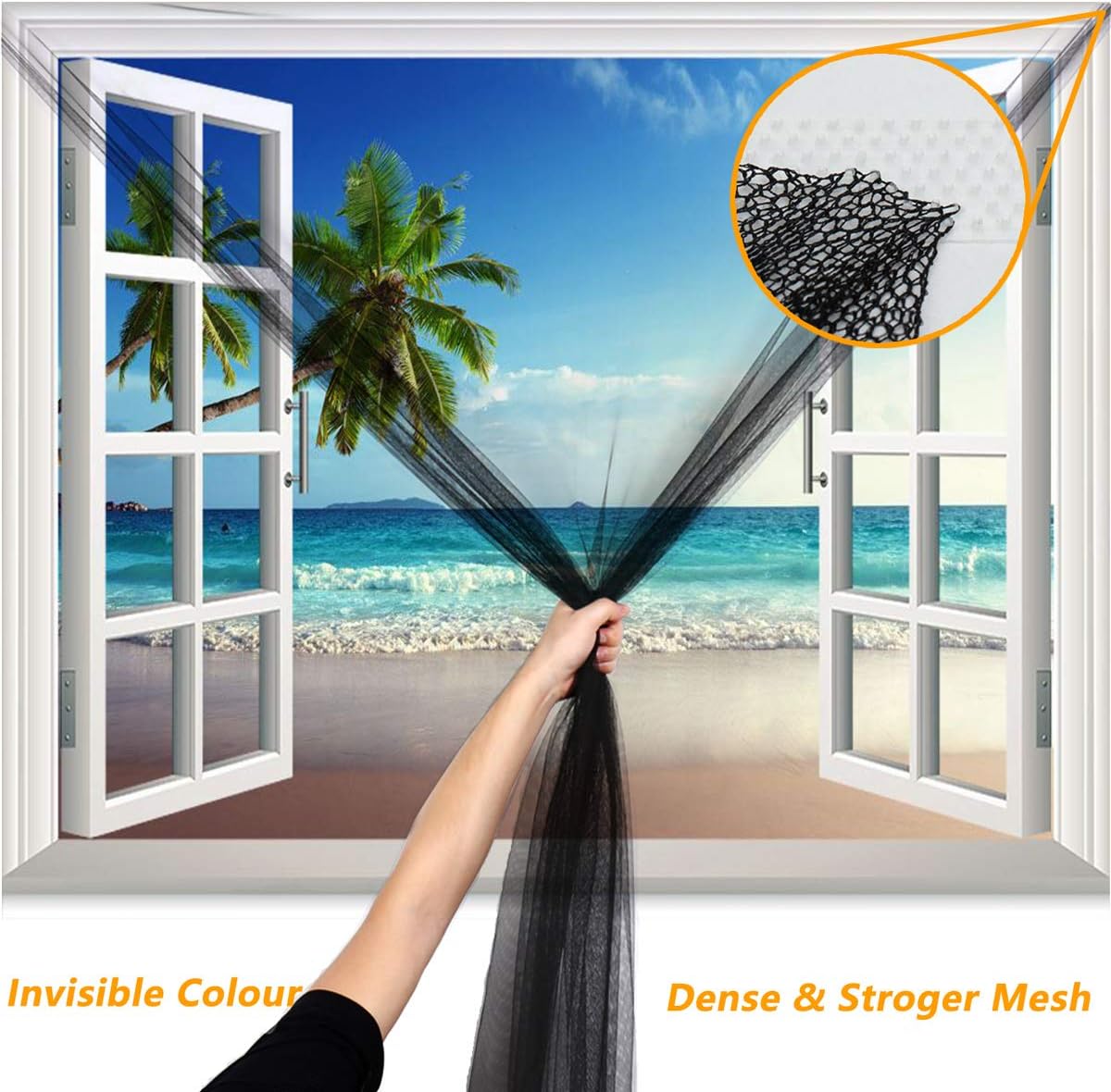 DIY Window Screen Curtain, 2 Packs of Mesh Netting 51 * 61 inches with [Upgrade] Self-Adhesive Hook Tapes & Cutter, Suitable for Multiple Windows, White (Set of 2)
