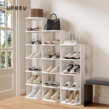 UFORU Small Shoe Rack, 5 Tier Plastic Vertical Shoe Rack for Small and Narrow Spaces, Free Standing Shoe Organizer for Closet, Entryway