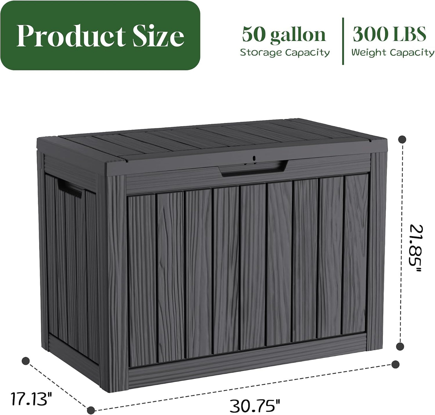PatioZen 50 Gallon Deck Box Outdoor, Weatherproof Resin Patio Storage Box, Waterproof Outdoor Storage Boxes with Lid Lockable for Cushions, Garden Tools,Grey