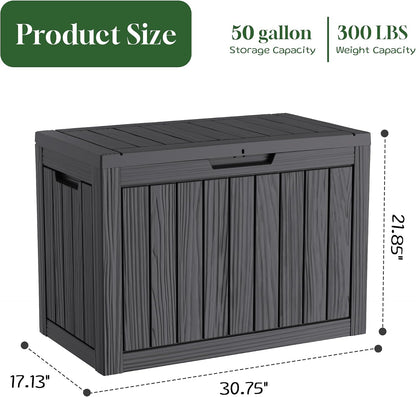 PatioZen 50 Gallon Deck Box Outdoor, Weatherproof Resin Patio Storage Box, Waterproof Outdoor Storage Boxes with Lid Lockable for Cushions, Garden Tools,Grey