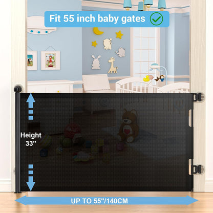 HAMOPY Retractable Baby Gate, 33" Tall, Extends up to 55" Wide, Durable Auto-Lock Baby Gates for Stairs, Mesh Dog Gate and Child Safety Gates for Doorways, Hallways, Indoor, Outdoor(Black)
