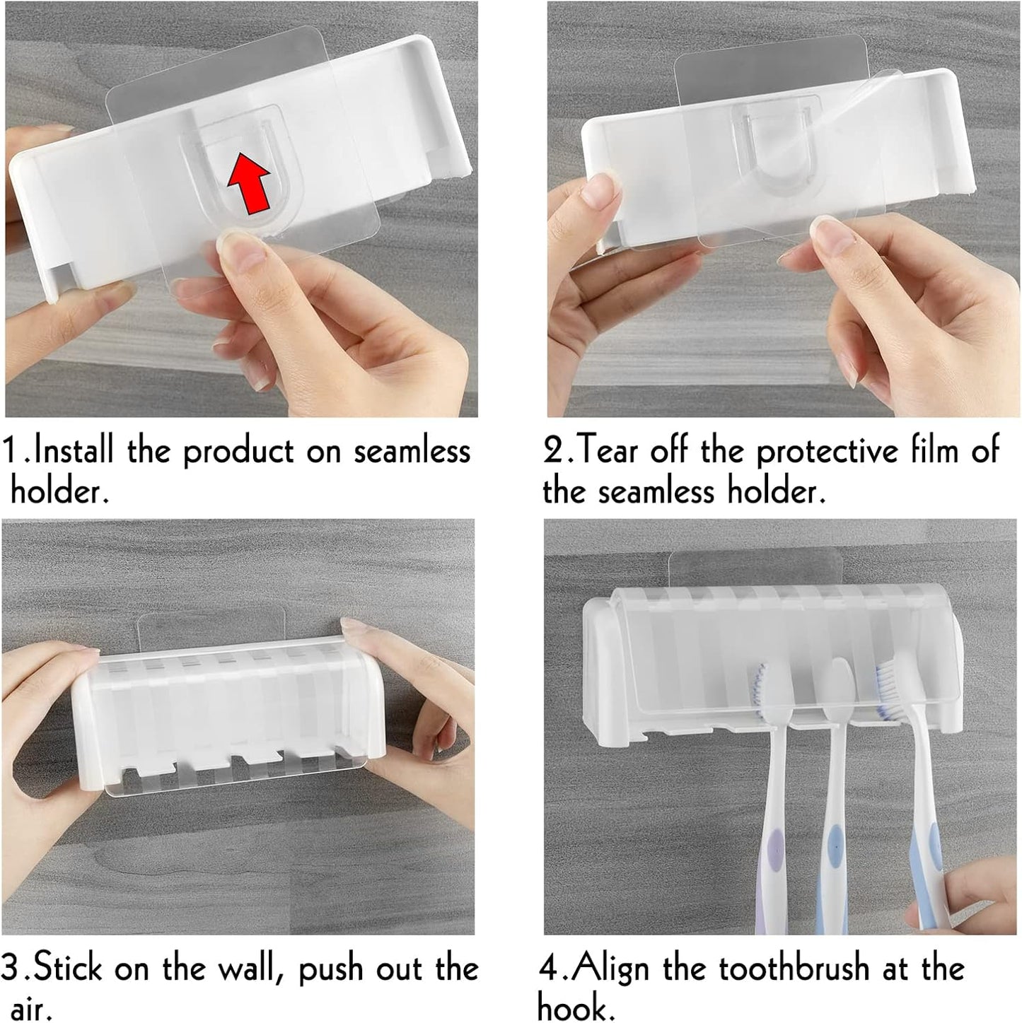 5 Slots Wall Mount Toothbrush Holder with Cover, Self Adhesive Toothbrush Storage Organizer for Shower, Toothbrush Hanger with Automatic Toothpaste Squeezer Dispenser
