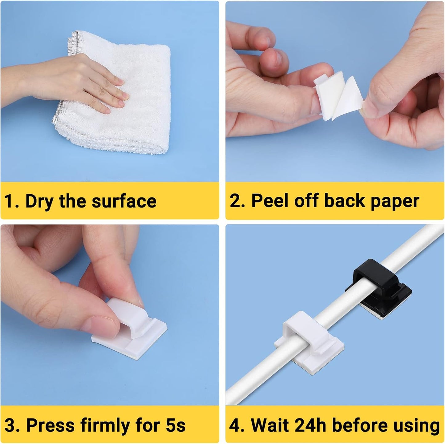 Segarty Cable Clips White, 100 PCS Small Self Adhesive Wire Ties Holder Adjustable Cords Organizer Clamps Ideal Cord Management for Hanging Tidying Wires for PC Desk Car Wall Office Home Outdoors