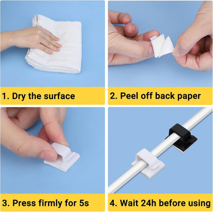 Segarty Cable Clips White, 100 PCS Small Self Adhesive Wire Ties Holder Adjustable Cords Organizer Clamps Ideal Cord Management for Hanging Tidying Wires for PC Desk Car Wall Office Home Outdoors