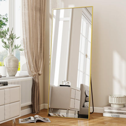 VooBang Mirror Full Length - 21" x 57" Floor Mirror with Stand, Aluminum Alloy Frame Full Body Mirror, Standing Hanging or Leaning Against Wall for Bedroom and Living Room, Black