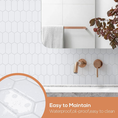 Vamos Tile Upgraded Thicker Design Backsplash Tile Peel and Stick, 10-Sheet Grey Marble Long Hexagon Self Adhesive Wall Tiles Stick On Backsplash for Kitchen Bathroom RV Fireplace