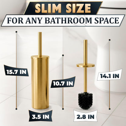 Black Toilet Brush and Holder Set - Slim Matte Design that Fits Anywhere - Stainless Steel Toilet Bowl Brush and Holder with 2 Rounded Corners, Replaceable Head, Removable Inner Bowl & Splash Guard