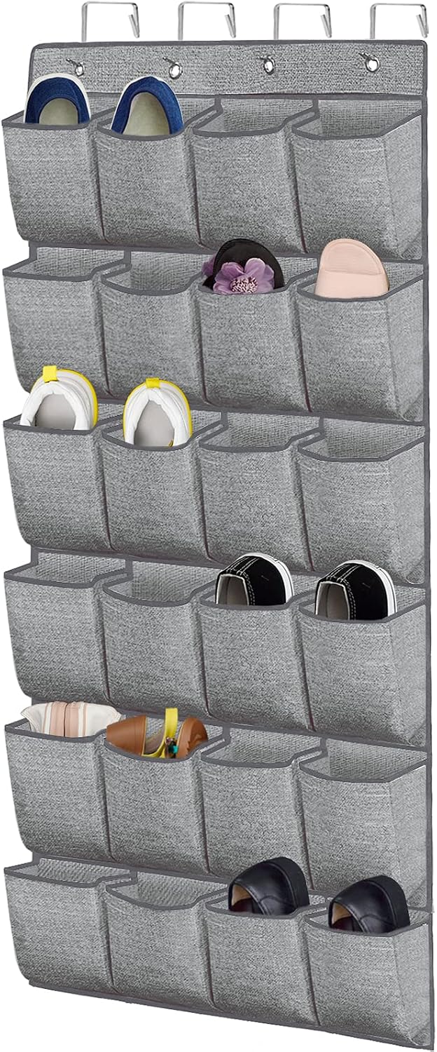 homyfort Over the Door Shoe Organizer, Hanging Shoe Rack Storage Holder with 24 Large Pockets for Closet Door, Men Women Kids Shoes, Cruise (Black)