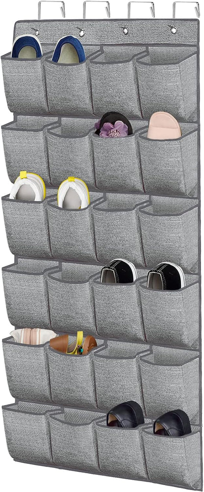 homyfort Over the Door Shoe Organizer, Hanging Shoe Rack Storage Holder with 24 Large Pockets for Closet Door, Men Women Kids Shoes, Cruise (Black)