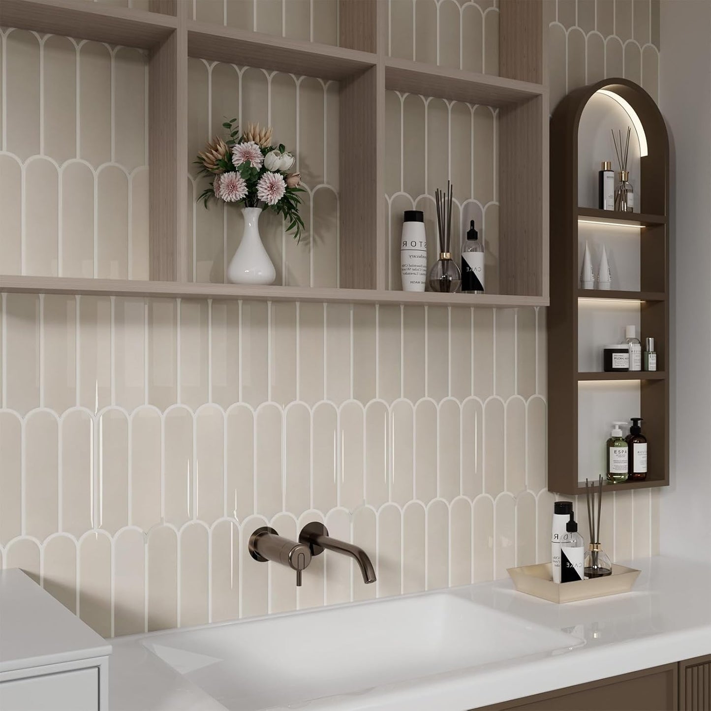 Peel and Stick Backsplash Tile, 10 Sheets 12''x12'' Kitchen Tiles | Beige White Self Adhesive 3D Wall Tiles Back Splash for Kitchen, Bathroom, Laundry Room