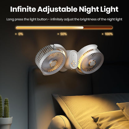 Clip on Fan Dual Head Rechargeable,Portable Desk Fan with LED Lights,Wall Mounted Ultra Silent 360° Rotatable Removable for Car, Table,Bedroom,Office,Camping,Stroller,Treadmill,Travel Outdoor