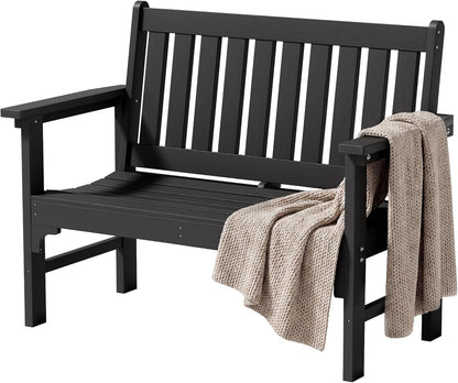 JUMMICO 80 Gallon Resin Outdoor Storage Bench, Large Deck Box with Armrest, Lockable&Waterproof for Garden, Home, Patio, Pools (Black, 80 Gallon)
