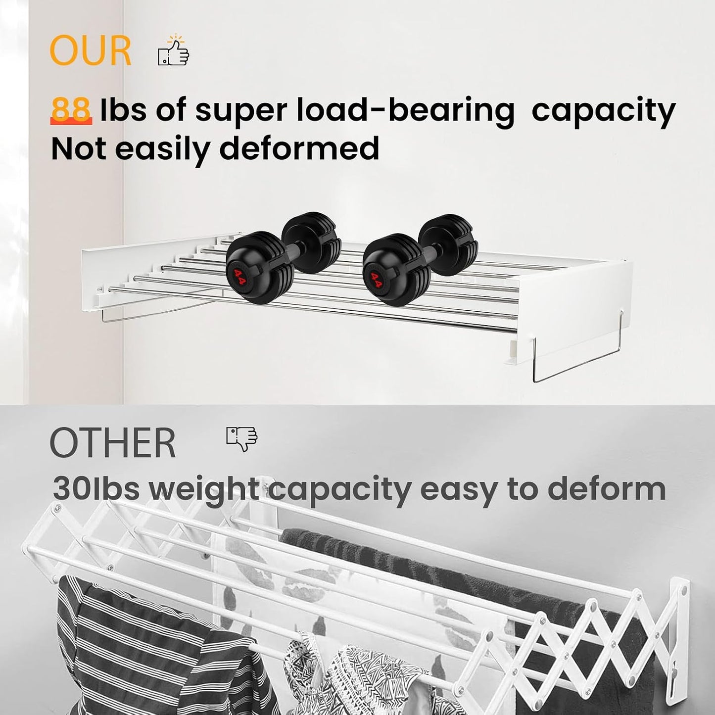 Wall Mounted Clothes Drying Rack, 39.5 x 19.8 x 5.11 Inches Retractable Clothes Drying Rack, 88lbs Capacity, Folding Indoor Laundry Drying Rack for Drying Clothes, Space-Saving 6 Dryings Poles