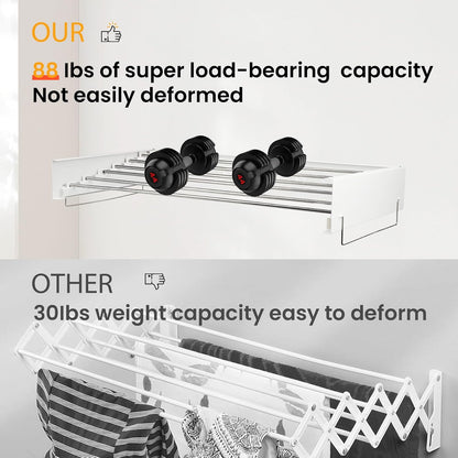 Wall Mounted Clothes Drying Rack, 39.5 x 19.8 x 5.11 Inches Retractable Clothes Drying Rack, 88lbs Capacity, Folding Indoor Laundry Drying Rack for Drying Clothes, Space-Saving 6 Dryings Poles