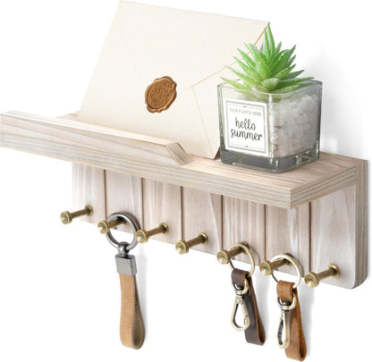 Rebee Vision Small Key Holder Wall Mount for Farmhouse Decor - Key and Mail Holder for Wall with Shelf and 4 Key Hooks - Room Decor Aesthetic (Distressed Blue)