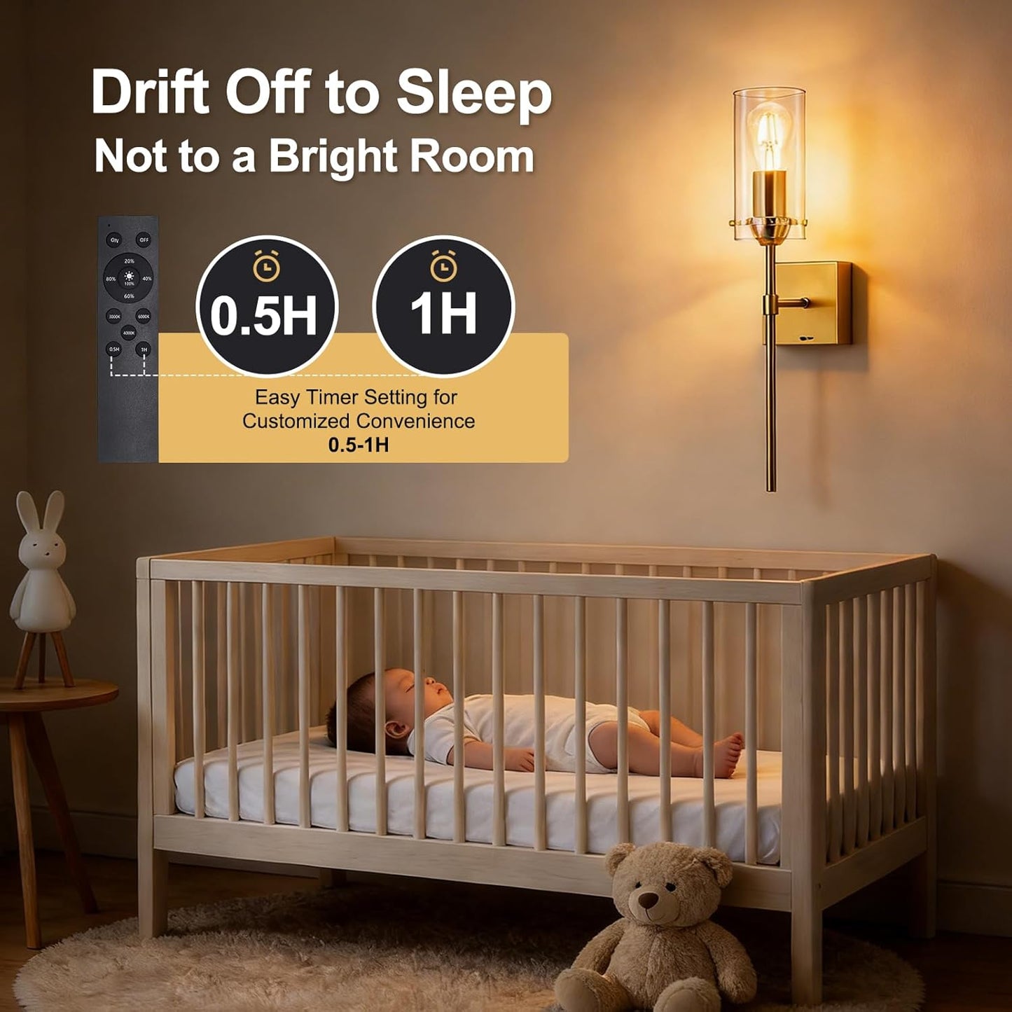 Battery Operated Wall Sconce, Glass Wireless Wall Sconces Set of Two Rechargeable with Remote Control Dimmable Wall Light for Bedroom Living Room Hallway Entryway, 3000-6500K