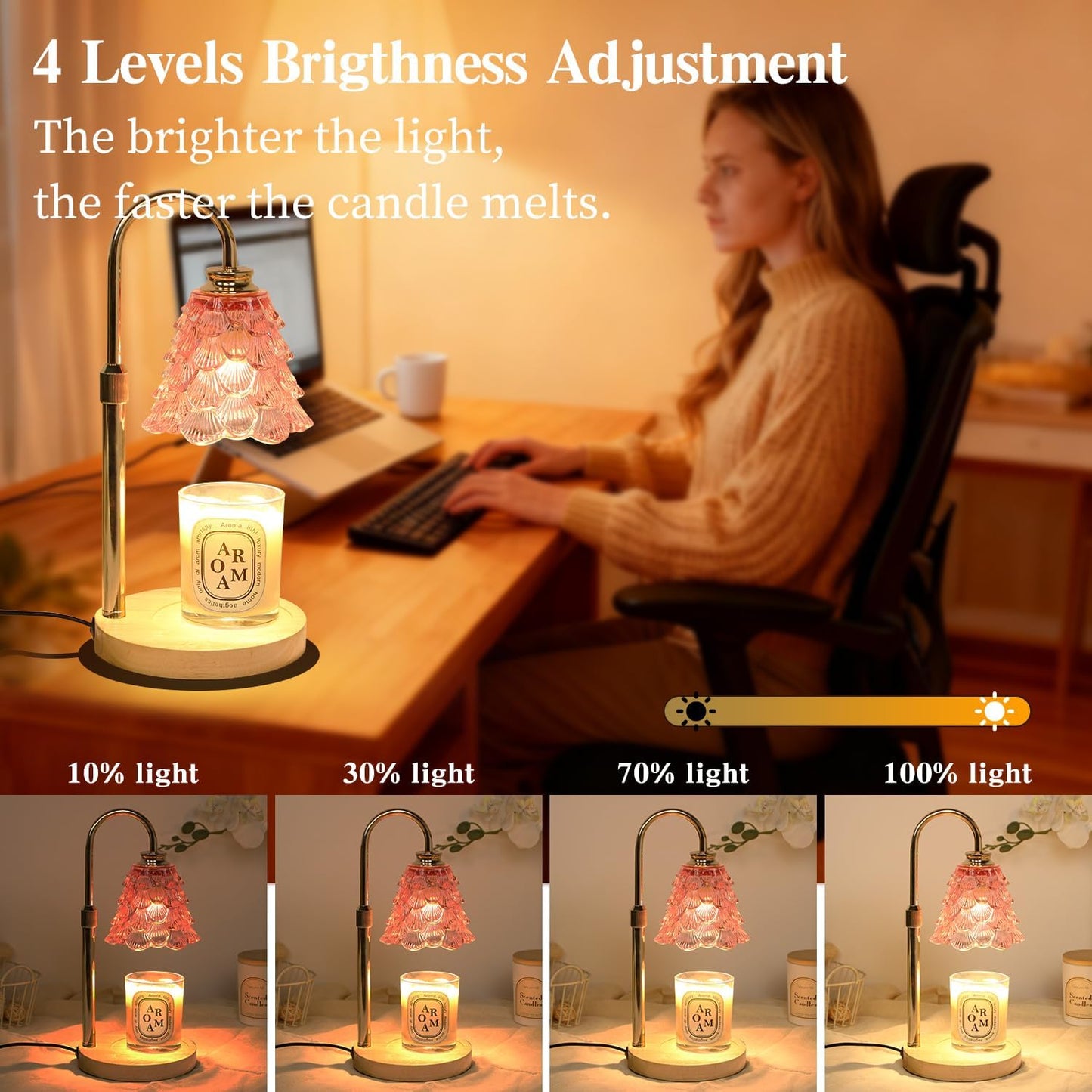 Fragrance Candle Warmer Lamp with 2 Bulbs Electric Candle Warmer with Timer & Dimmer for Home Decor