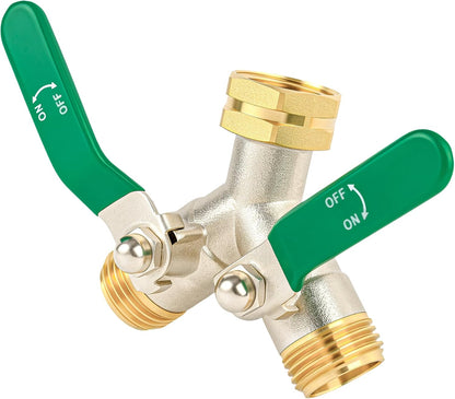 Love Is War 2 Way Garden Hose Splitter, 3/4" GHT Thread Brass Faucet Splitter with Long Easy-Turn Handles, Outdoor Water Connector for Lawn Irrigation