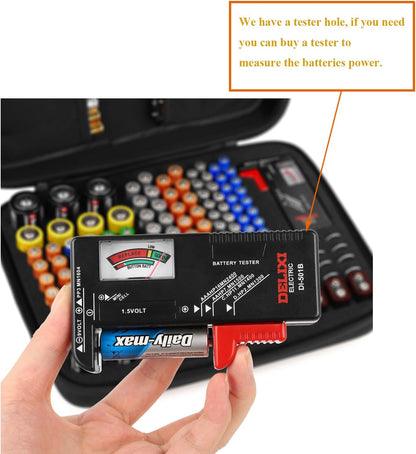 Battery Organizer Storage Box, Battery Vault Case Waterproof Explosionproof Holder Box, Batteries Carrying Case Container Bag (Holds 148 Batteries AA AAA C D 9V)（No tester included）